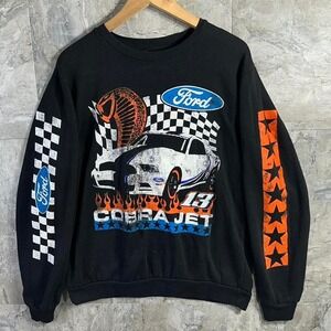 Ford Cobra Jet Sweatshirt Men's L Black Racing 13 Long Sleeve Pull-Over racing